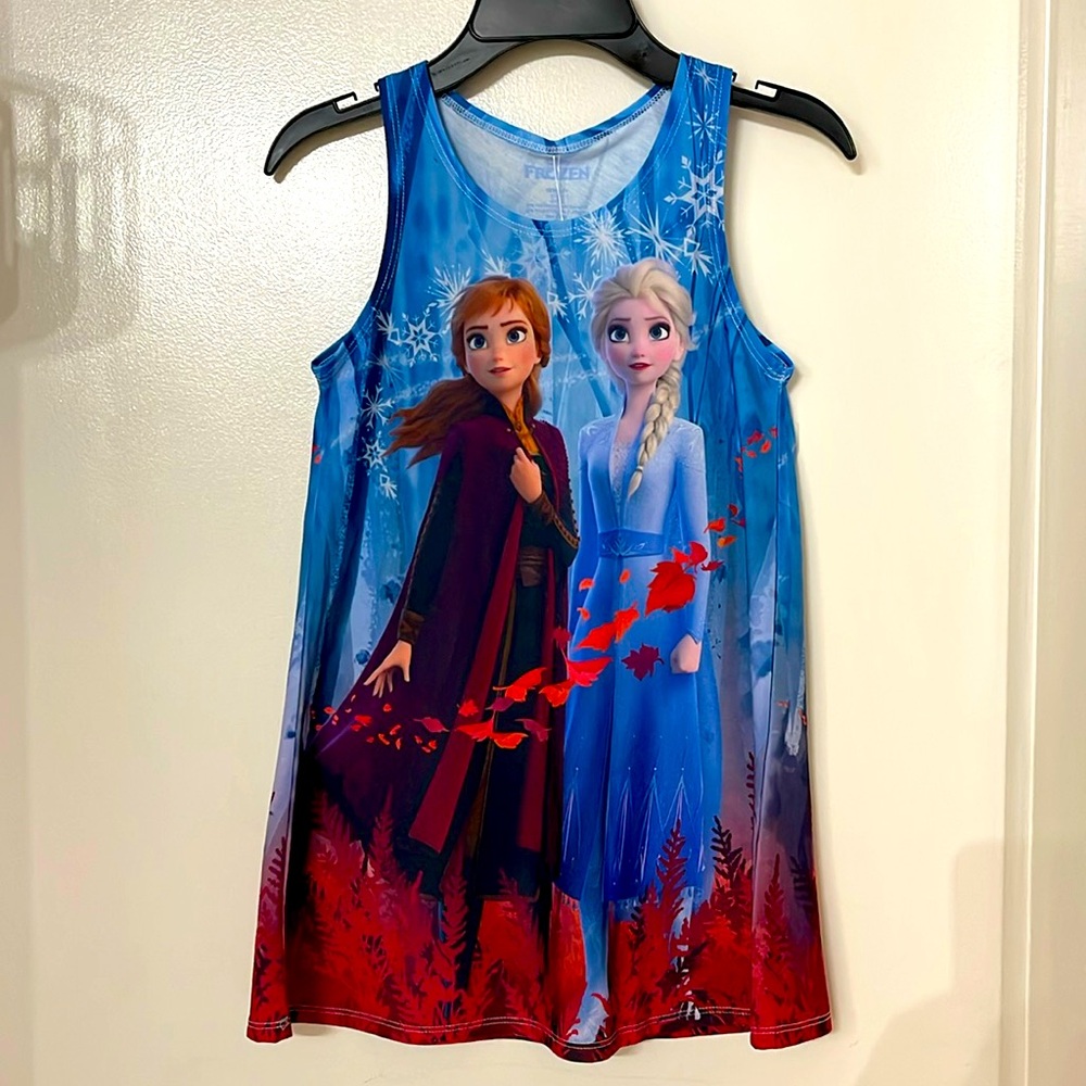 NWT DISNEY FROZEN TANK DRESS GIRLS SIZE S 6-6X BEACHY SUMMER STRETCH ELSA & ANNA